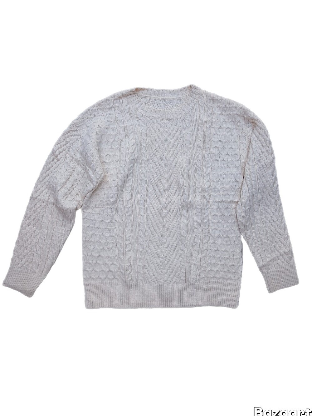 Cable Knit Cream White Crewneck Sweater | Size Small